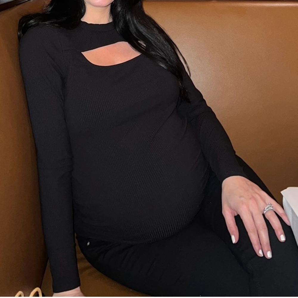 H&M Maternity Black Cut Out Blouse, Size Large